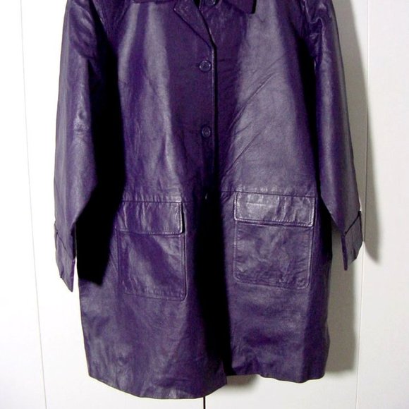 Roaman's Women's Purple Leather Long Button Jacket Sz 22W - Picture 8 of 8